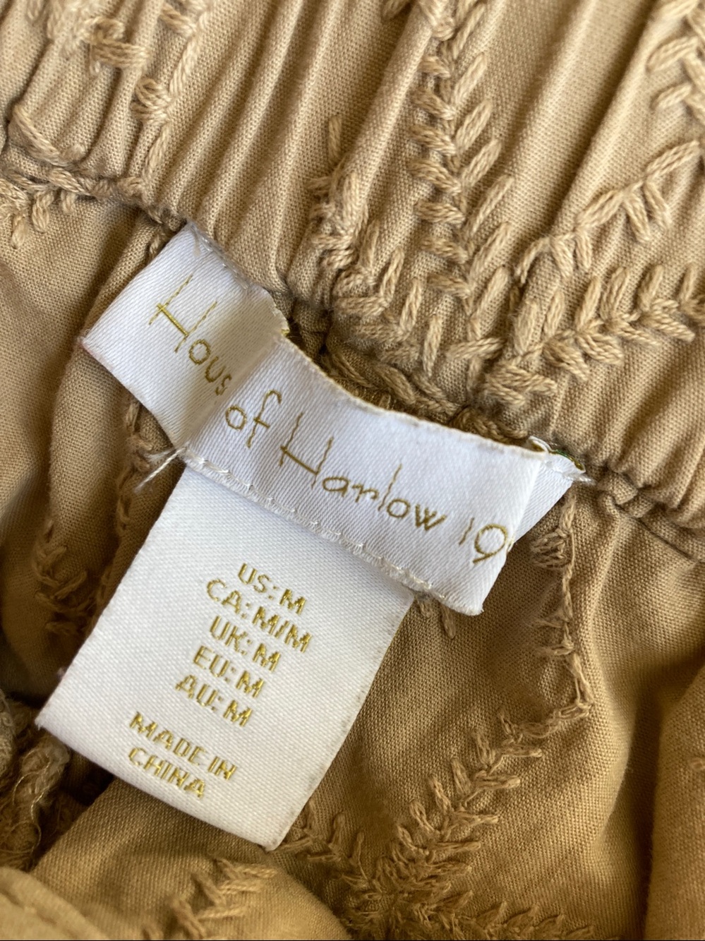 House of Harlow Botanical Embroidered Tan Cotton Cropped Barrel Pants Sz M - Picture 9 of 11